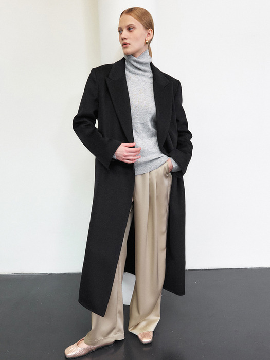 HANDMADE SILK BLENDED CASHMERE COAT [CAMEL][BLACK]