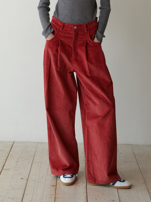 Corduroy Wide Pants (Brick Red)