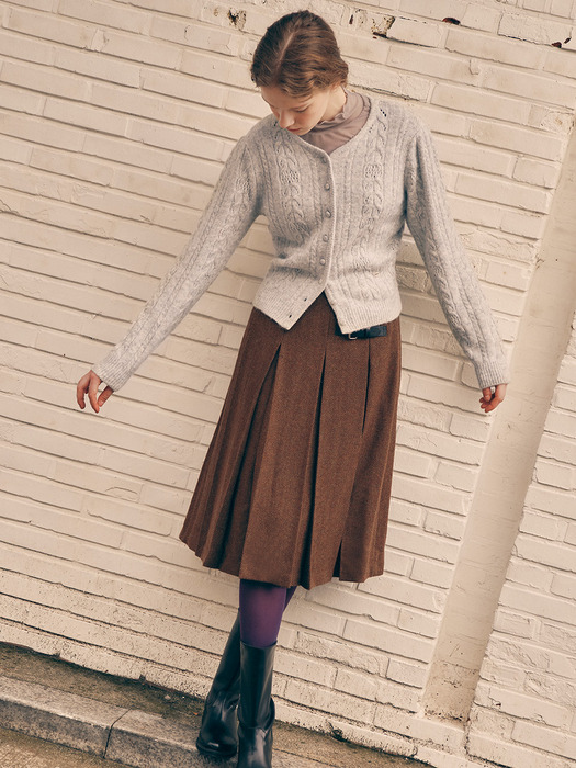 PUFF SLEEVE CABLE CARDIGAN MELANGE GRAY