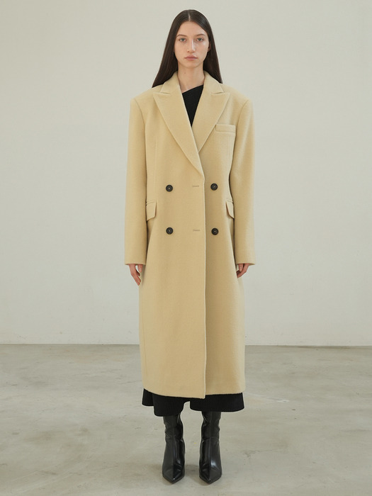 [WOOL 100%] DOUBLE LONG WOOL COAT / BUTTER