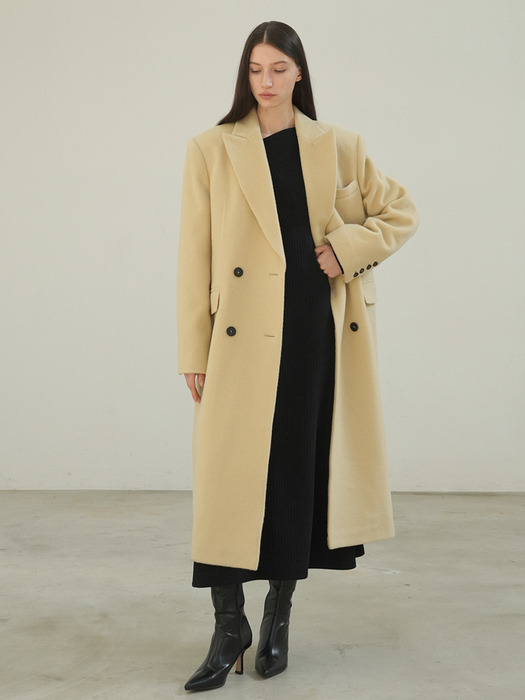 [WOOL 100%] DOUBLE LONG WOOL COAT / BUTTER