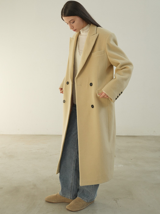 [WOOL 100%] DOUBLE LONG WOOL COAT / BUTTER