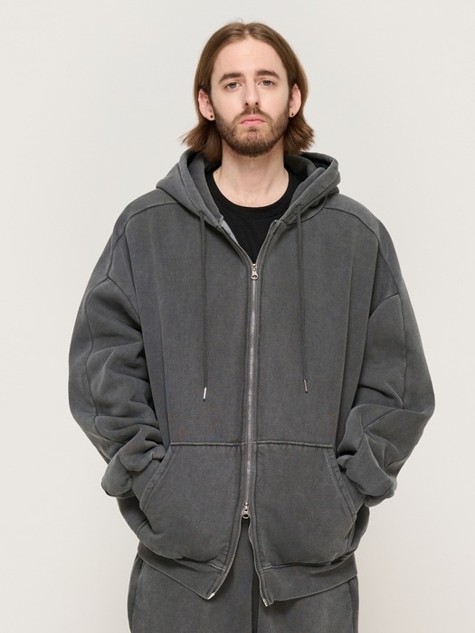 PIGMENT DYING HOOD ZIP-UP (CHARCOAL)