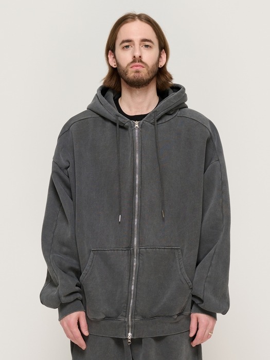 PIGMENT DYING HOOD ZIP-UP (CHARCOAL)