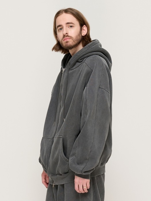 PIGMENT DYING HOOD ZIP-UP (CHARCOAL)