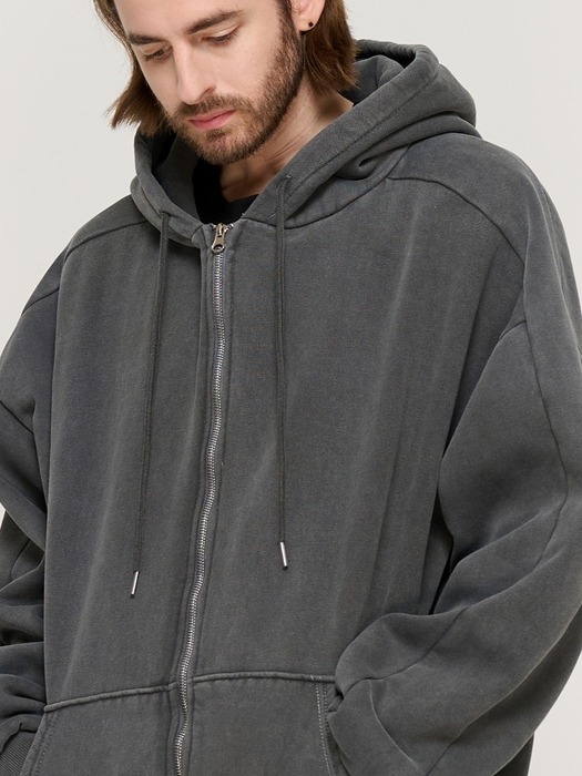 PIGMENT DYING HOOD ZIP-UP (CHARCOAL)