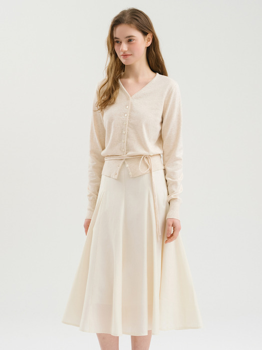 D Viscos Vneck String Cardigan_Oatmeal
