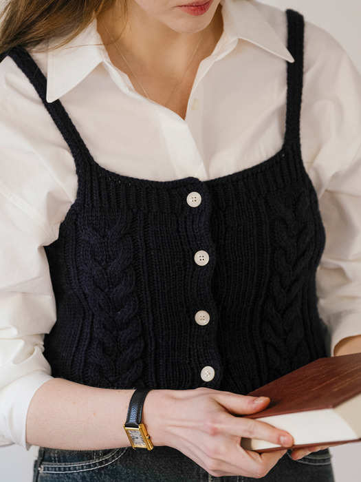 Textured point wool blended bustier_Navy - Image 2
