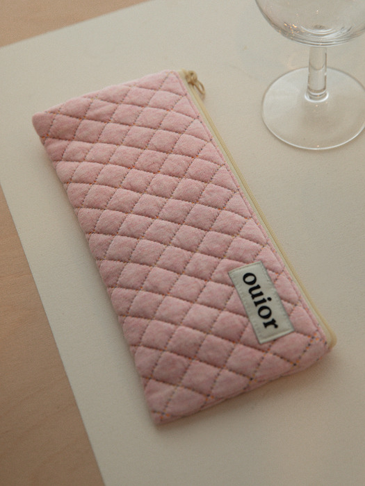 ouior flat pencil case - quilting pink (topside zipper)