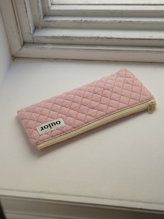 ouior flat pencil case - quilting pink (topside zipper)