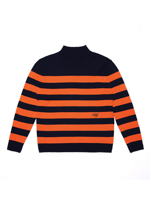 TURTLENECK STRIPE WOOL KNIT (NAVY/ORANGE)