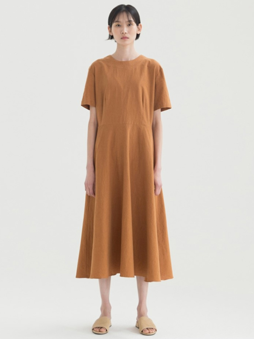 Linen Flared Dress - Brown