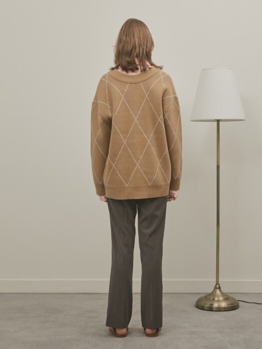 A CHECK TWO-WAY KNIT_BEIGE