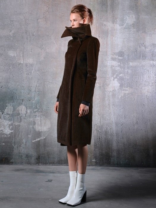 Signature high neck unborn calf coat (brown)