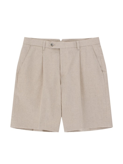 Linen One tuck short pants (Sand Melange ) 