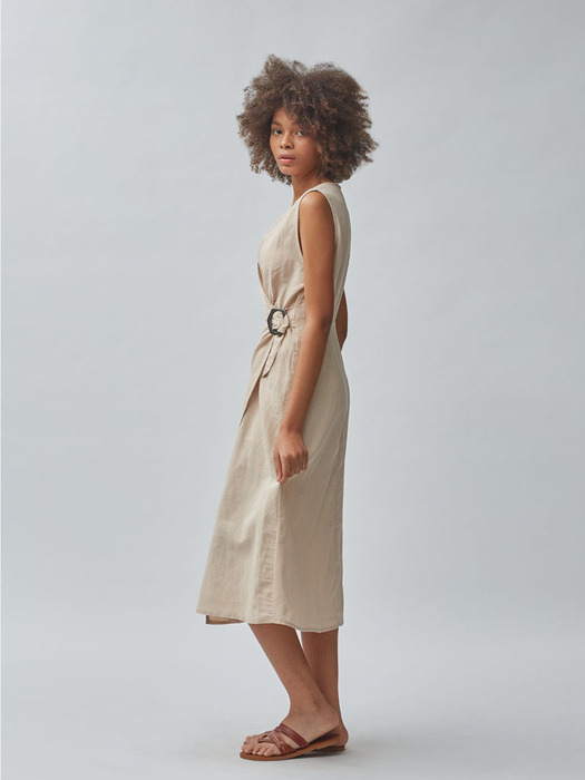 SQUARE BELTED DRESS_OATMEAL