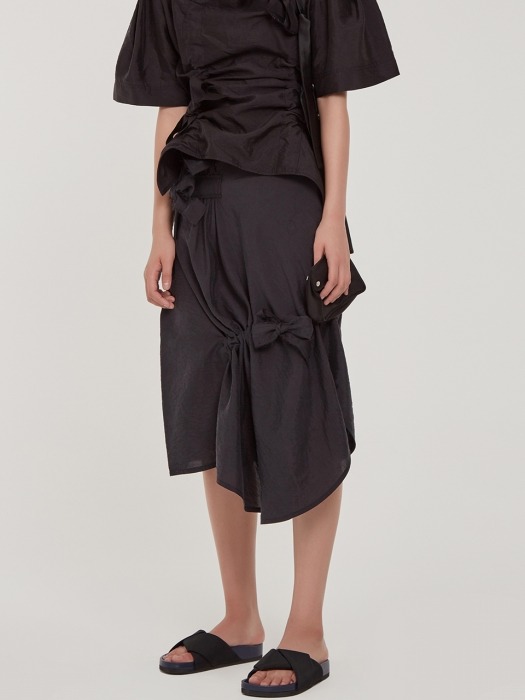 Black Ribbon Detail H-Line Skirt