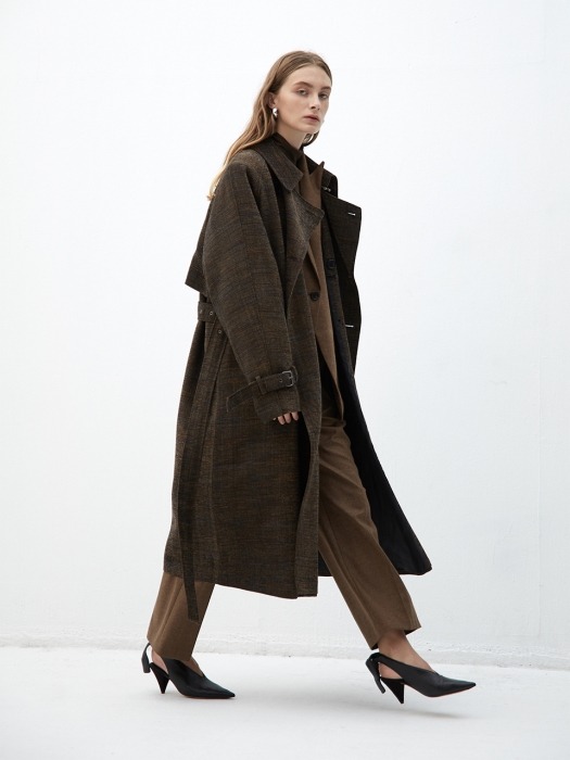 BROWN tweed wool trench coat(KJ015)