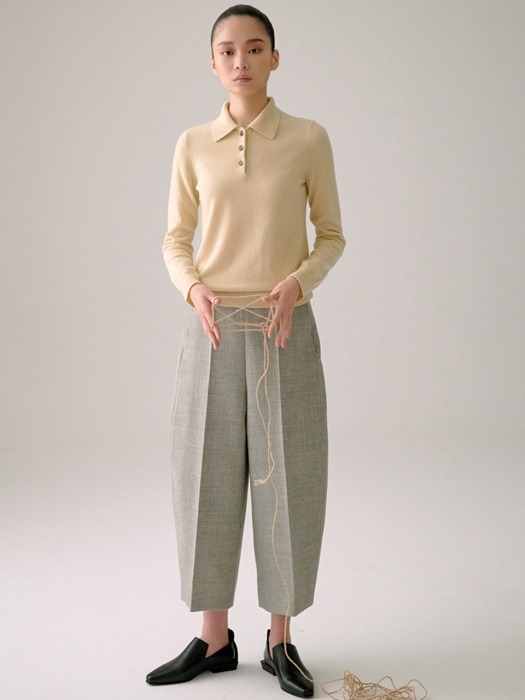 GREY WOOL ROUNDED PANTS