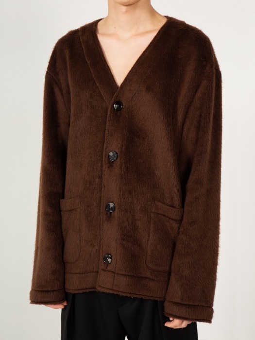 KNIT MOHAIR CARDIGAN BROWN