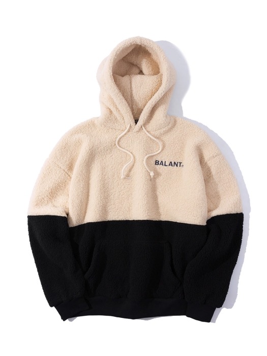 Classic Color Block Fleece Hoodie - Cream