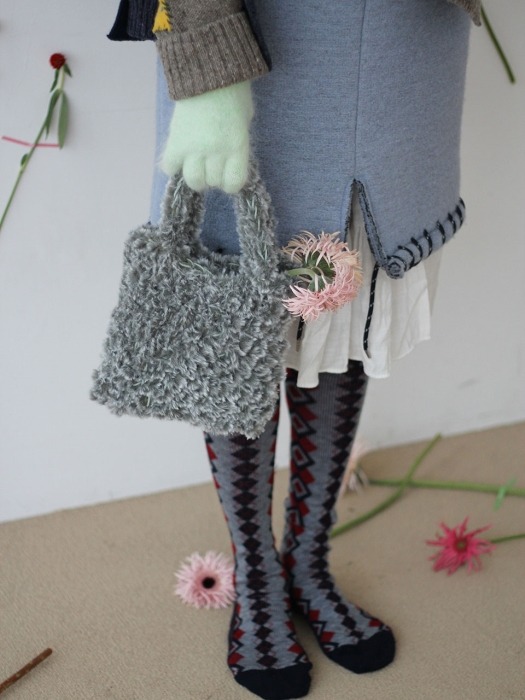 furry tote khaki grey