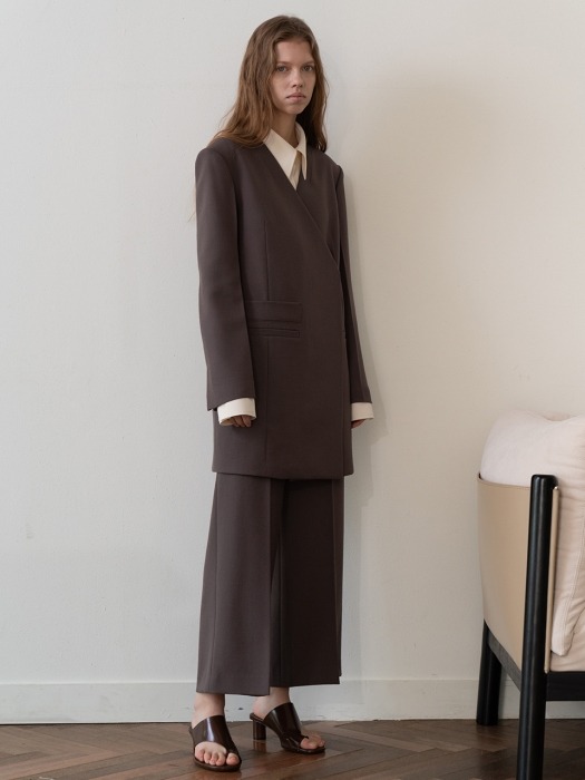 Nocollar long Jacket _Ash Brown