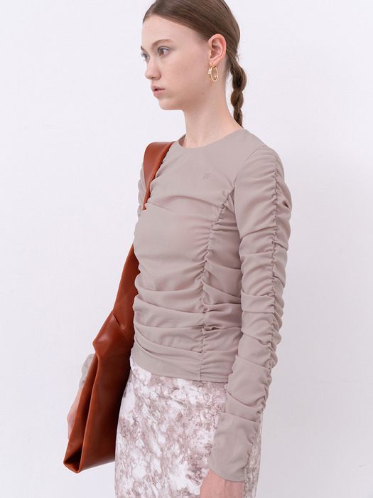 RUCHED LONG-SLEEVE TOP (LIGHT PINK)