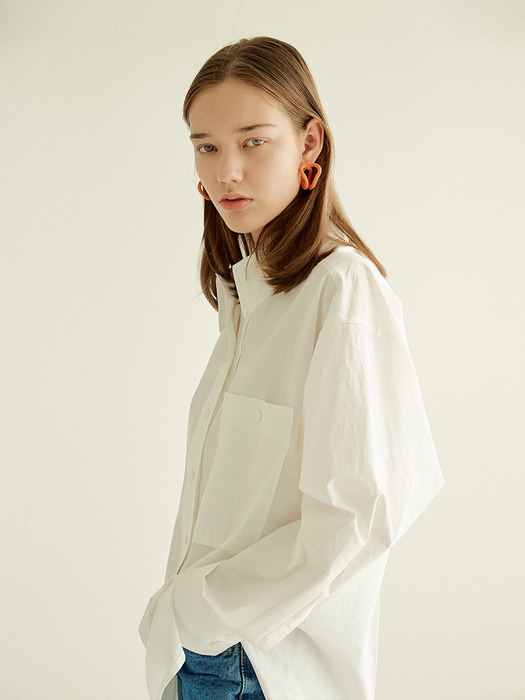 OVER FIT SIMPLE POCKET SHIRT WHITE