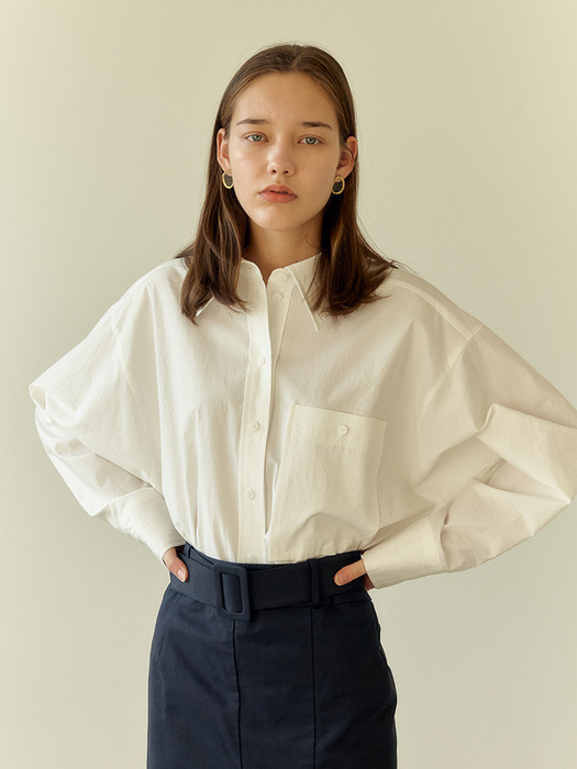 OVER FIT SIMPLE POCKET SHIRT WHITE