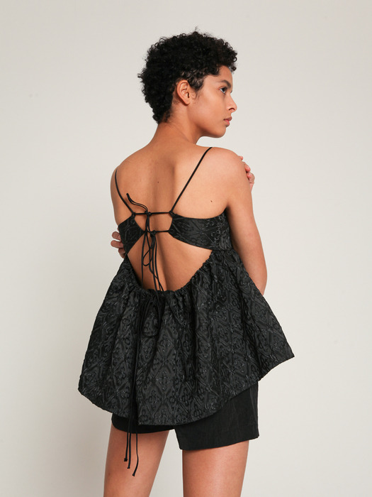 Embroidered satin back cut-out top