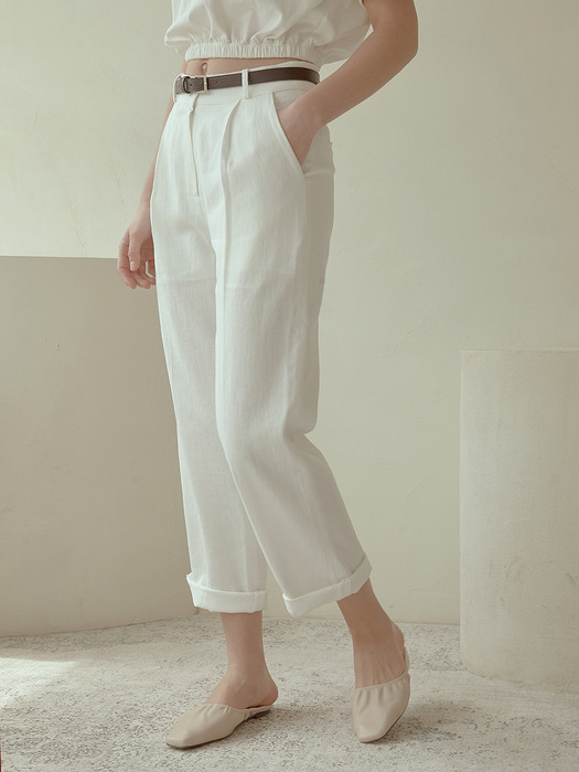 linen pin tuck pants[white]