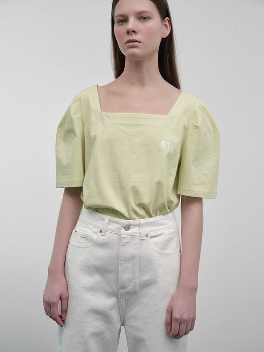 Square-Neck Puff-Sleeved T-Shirt (mint)