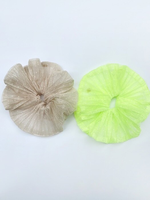 Dot pleats scrunchie (Neon green)