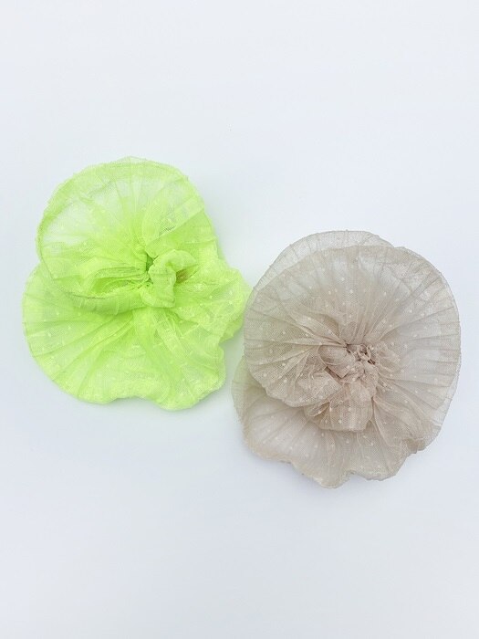 Dot pleats scrunchie (Neon green)