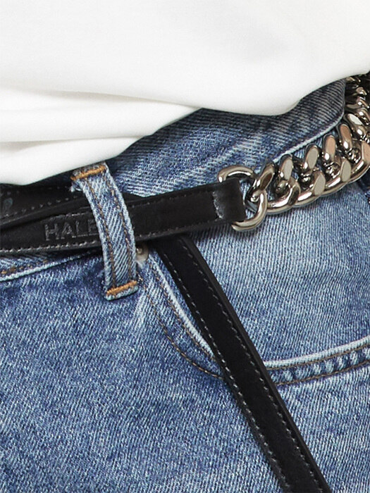 BLACK chain detail leather belt(LA103)