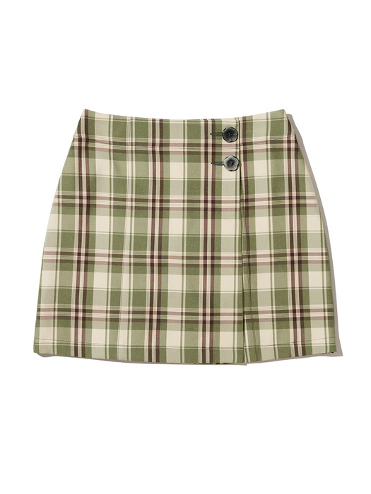 Pleats Wrap Skirt [GREEN CHECK]