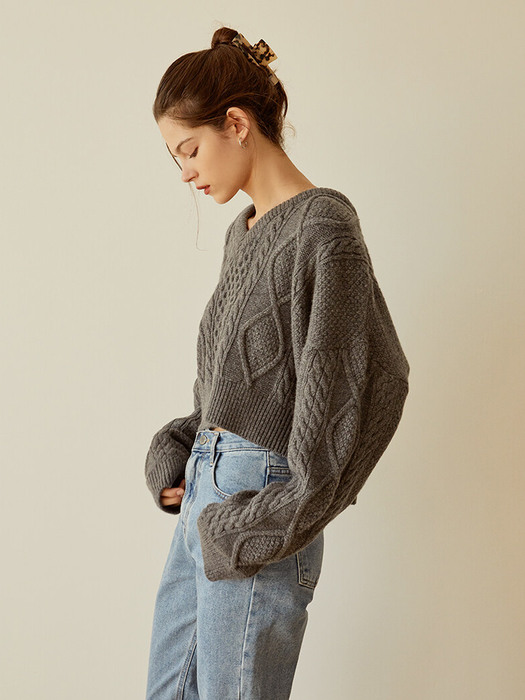 Cable Crop Wool Knit(Gray)