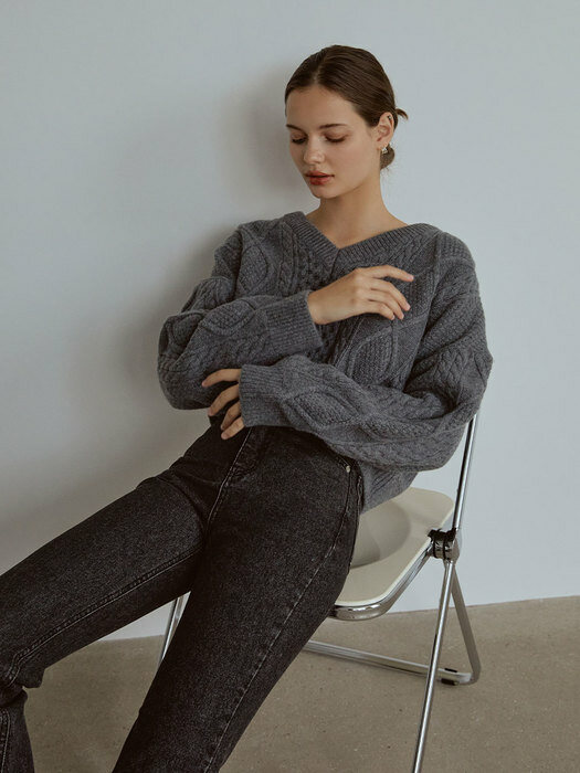 Cable Crop Wool Knit(Gray)