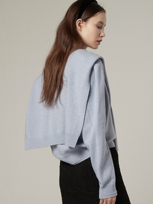 [EXCLUSIVE] Wool muffler layered pullover - Sky blue