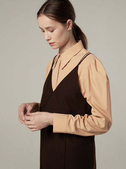 Wool strap layered dress - Brown
