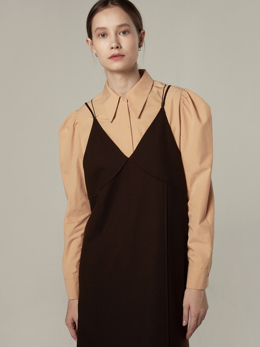 Wool strap layered dress - Brown
