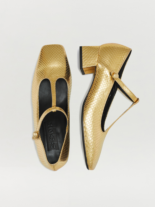 QINSLEY Squared-toe Mary Jane Heels - Gold