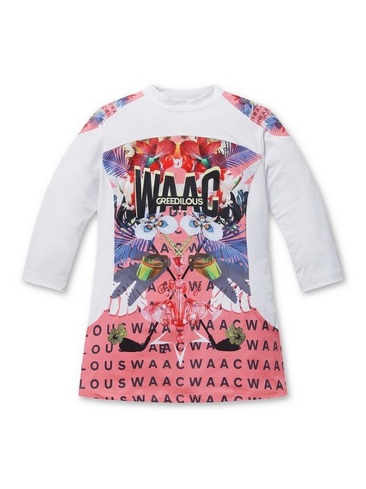 WAAC X GREEDILOUS 여성 핑크 프린트 7부티셔츠_WWTCX20201PIX