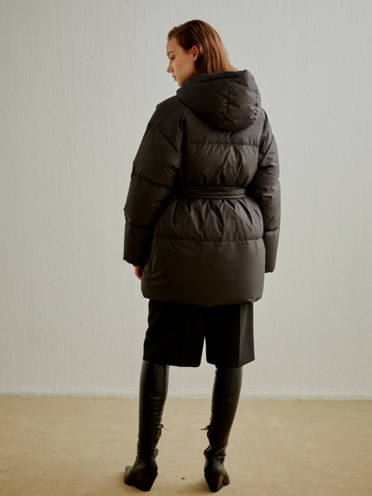 ECO GOOSE DOWN HOOD QUILTED SHELL COAT (AEJU0F005BK)