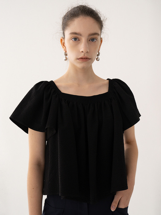 KINDERSALMON킨더살몬]SS21 Wavy Smocked Blouse Black