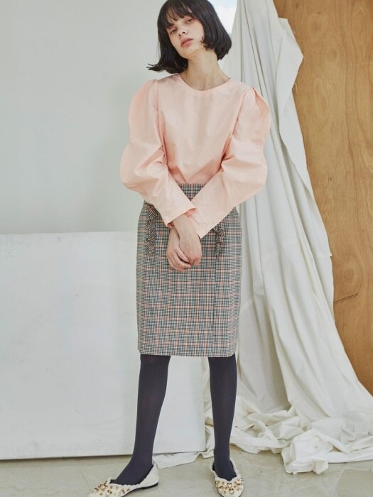 [리퍼브]Shirring Point Check Skirt_Orange