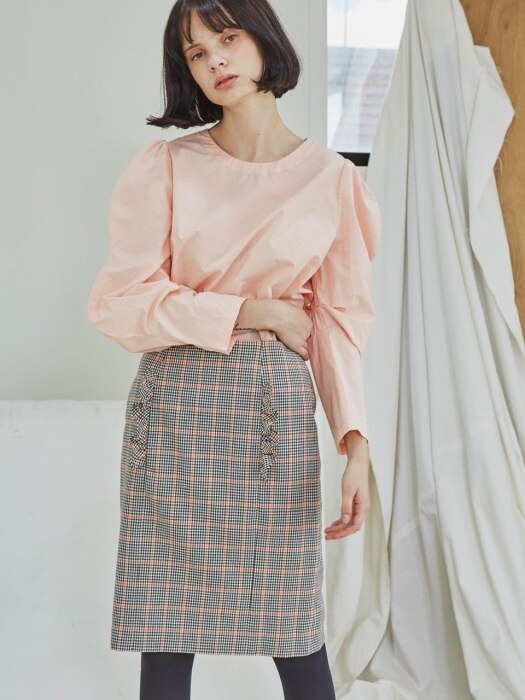 [리퍼브]Shirring Point Check Skirt_Orange