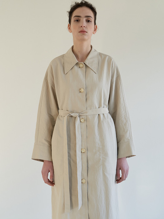 TOS COLLAR BELTED TRENCH DRESS BEIGE