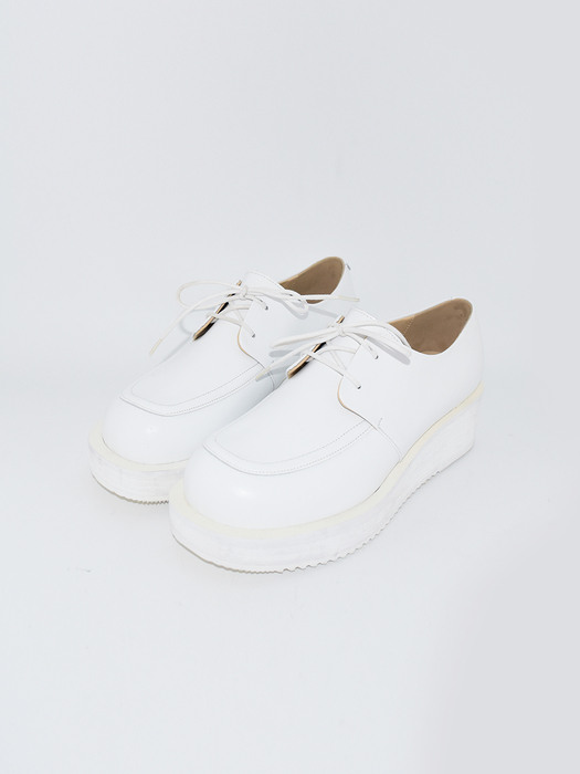 Round Toe Platform Oxford Shoes-White